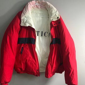 Classic Vintage Nautica Red Puffer Jacket w/ Hood